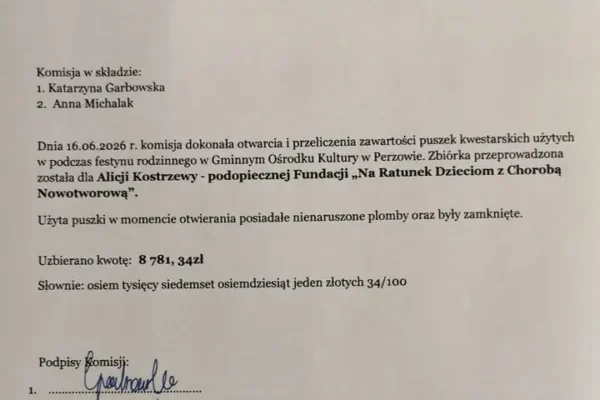 Mieszkańcy Gminy Perzów zebrali znaczącą kwotę na leczenie Alicji Kostrzewy