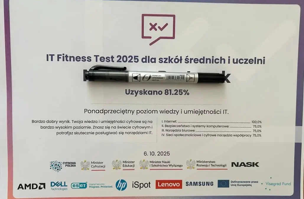 98 uczniów z ZSP 1 w Kępnie sprawdziło swoje kompetencje cyfrowe w IT Fitness Test 2025