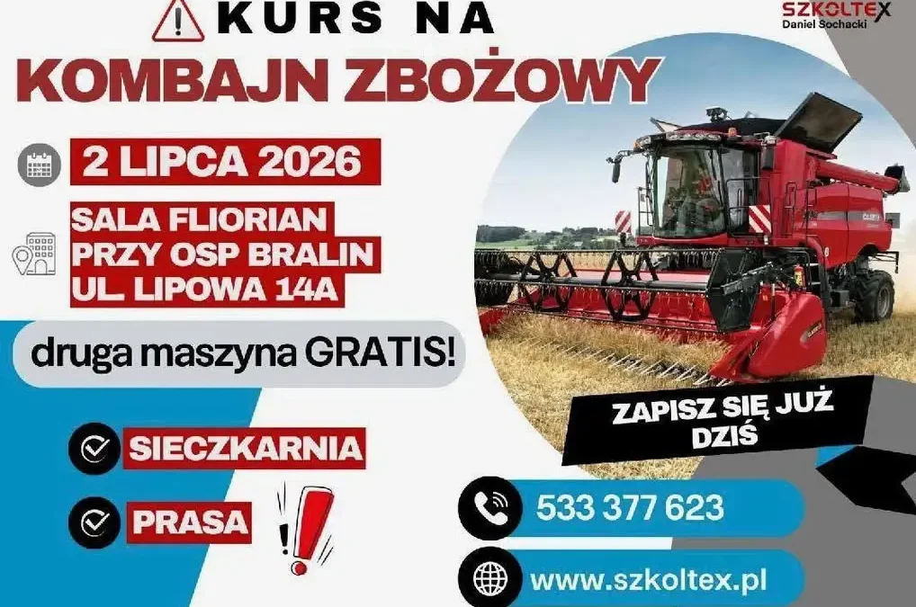Kurs na kombajn zbożowy w Sali Florian – zapraszamy