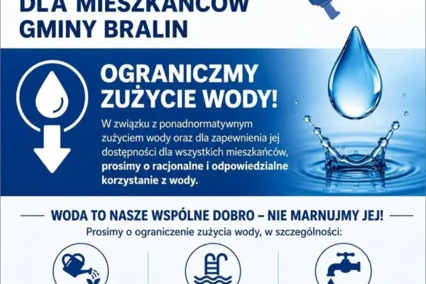 Gmina Bralin apeluje o oszczędzanie wody – komunikuje o nadmiernym zużyciu
