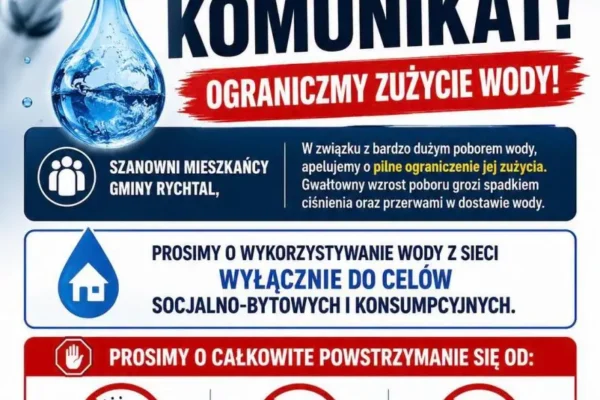 Gmina Rychtal apeluje o oszczędzanie wody – grożą przerwy w dostawie