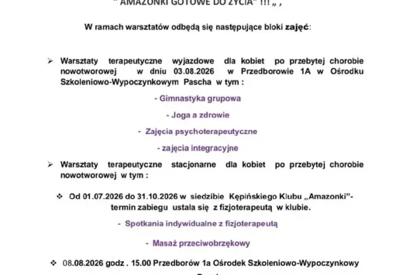 Kępiński Klub Amazonki zaprasza na warsztaty terapeutyczne dla kobiet po nowotworze piersi