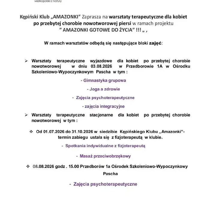 Kępiński Klub Amazonki zaprasza na warsztaty terapeutyczne dla kobiet po nowotworze piersi