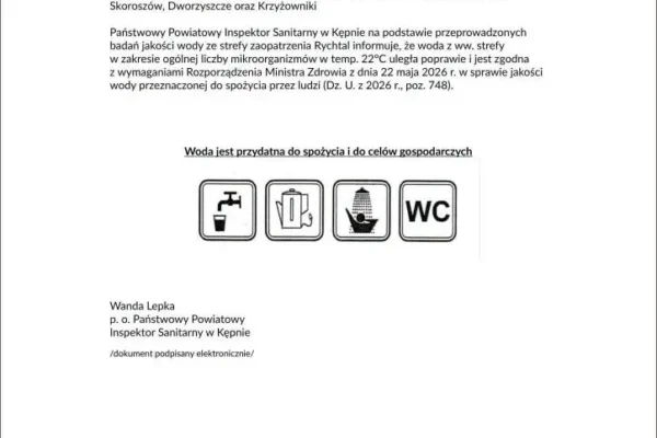 Woda w gminie Rychtal ponownie zdatna do spożycia
