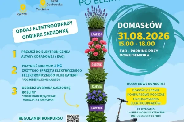 Wakacyjna zbiórka elektroodpadów w Domasłowie – sadzonki i hulajnoga elektryczna dla mieszkańców