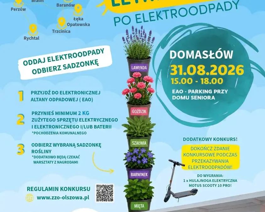 Wakacyjna zbiórka elektroodpadów w Domasłowie – sadzonki i hulajnoga elektryczna dla mieszkańców