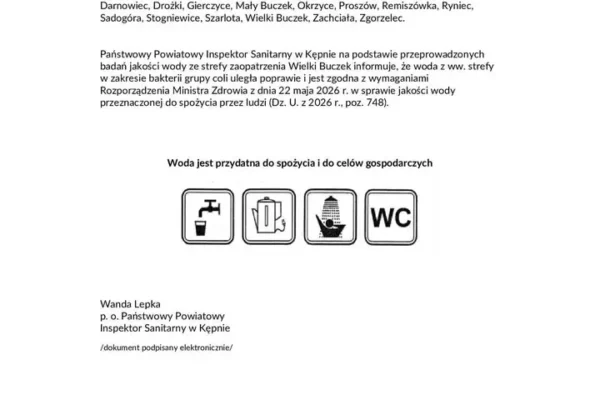 Woda w Wielkim Buczku zdatna do picia – wyniki badań