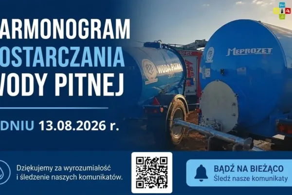 Awaria wody w gminie Bralin: harmonogram dostaw beczkowozami na 13 sierpnia