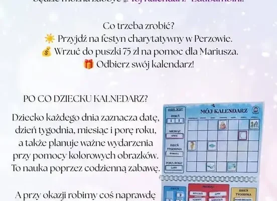 Pomóż Mariuszowi i zdobądź edukacyjny kalendarz dla dziecka na festynie w Perzowie