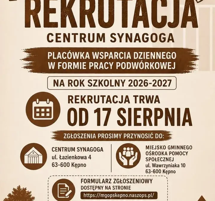 Rekrutacja do Placówki Wsparcia Dziennego w Kępnie – zapisy od 17 sierpnia
