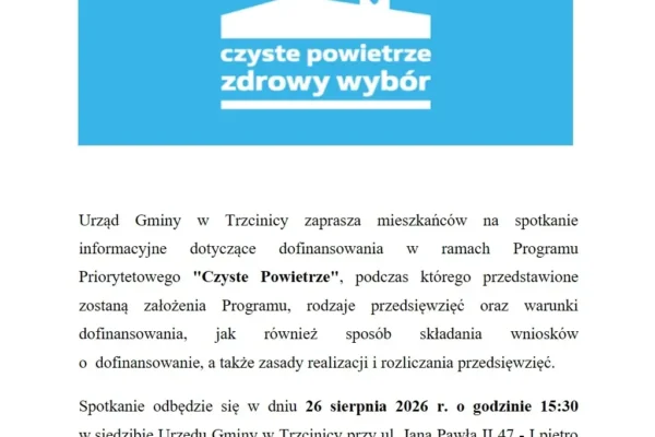 Spotkanie informacyjne o programie „Czyste Powietrze” w Trzcinicy