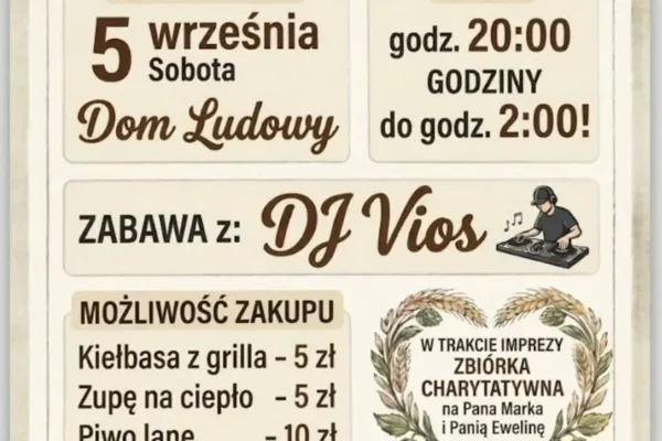 Charytatywny festyn rodzinny i potańcówka w Nowej Wsi Książęcej – pomóżmy Ewelinie i Markowi