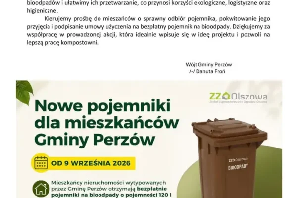Gmina Perzów rozdaje bezpłatne pojemniki na bioodpady