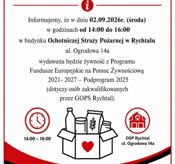 Wydawanie żywności w Rychtalu – 2 września 2026 w OSP