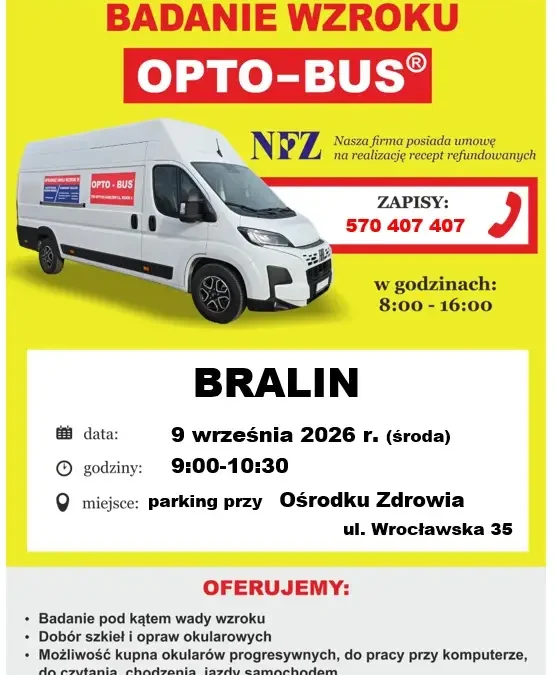 Bezpłatne badanie wzroku w Bralinie – zapisy trwają