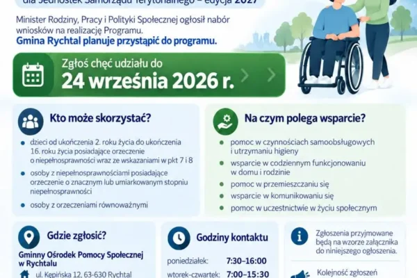 Gmina Rychtal chce przystąpić do programu „Asystent osobisty osoby z niepełnosprawnością” – edycja 2027