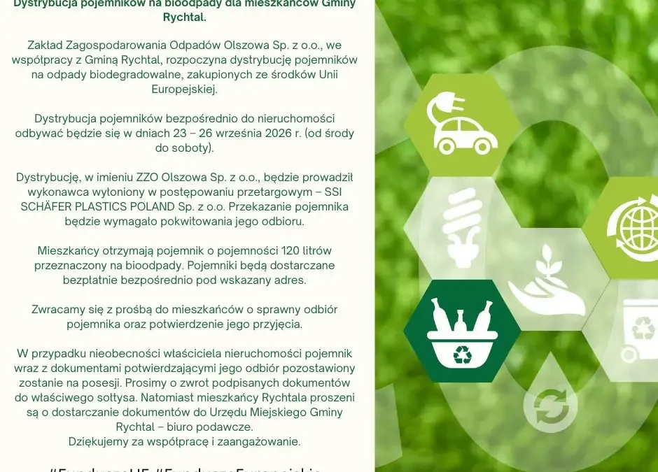 Gmina Rychtal: rusza dystrybucja pojemników na bioodpady