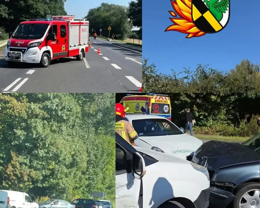 Zderzenie trzech pojazdów na drodze 482 w Brzeziu — akcja strażaków z OSP Perzów