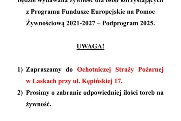 Wydawanie żywności z Programu Fundusze Europejskie na Pomoc Żywnościową w Gminie Trzcinica