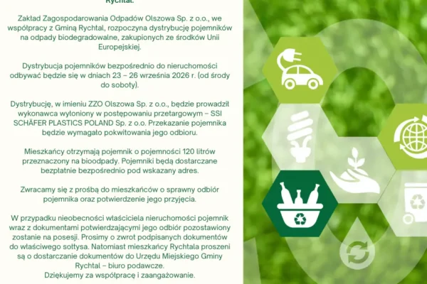 Gmina Rychtal: rusza bezpłatna dystrybucja pojemników na bioodpady