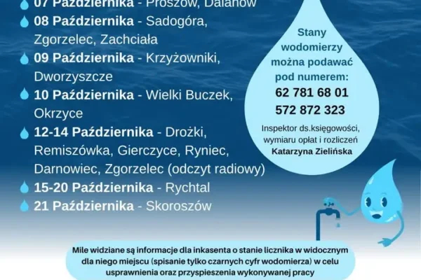 Odczyty wodomierzy w gminie Rychtal – harmonogram na październik