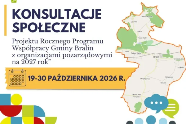 Gmina Bralin zaprasza organizacje pozarządowe do konsultacji programu współpracy na 2027 rok