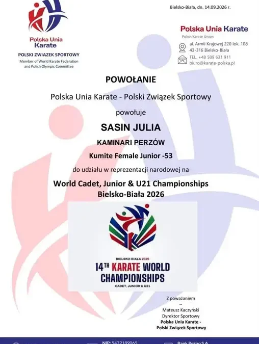 Julia Sasin z Kępna powołana do kadry Polski na Mistrzostwa Świata w Karate WKF