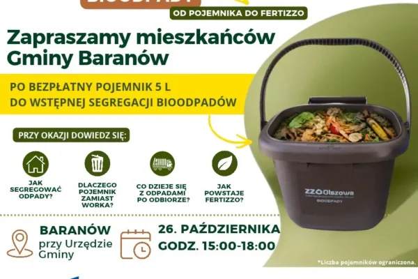 Gmina Baranów rozdaje bezpłatne pojemniki 5l do segregacji bioodpadów