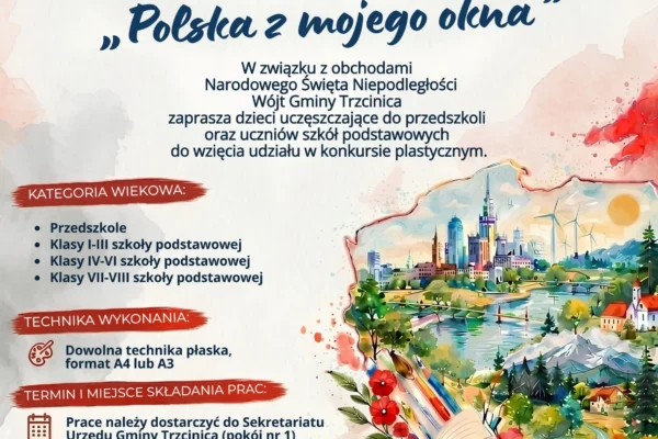 Konkurs plastyczny „Polska z mojego okna” – zaproszenie dla dzieci z gminy Trzcinica