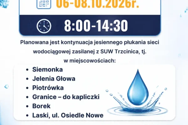 Jesienne płukanie sieci wodociągowej w gminie Trzcinica – harmonogram i wskazówki