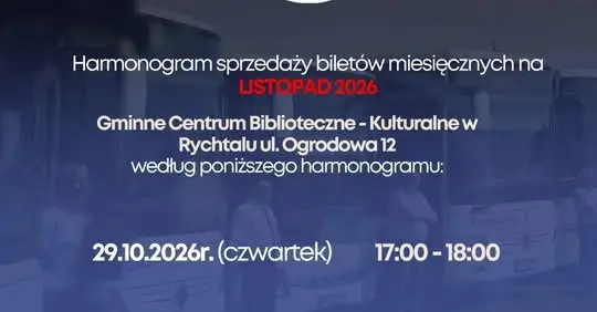 Gmina Rychtal: sprzedaż biletów miesięcznych EUROMATPOL na listopad 2026