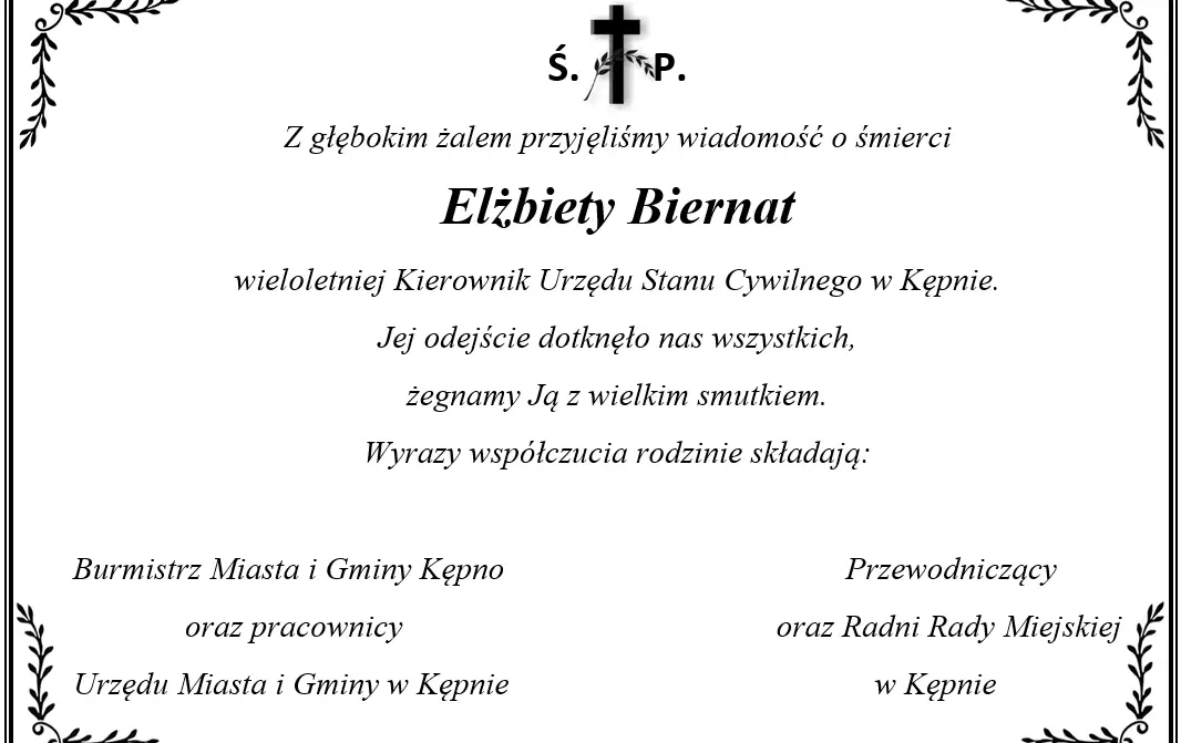 Zmarła Elżbieta Biernat – wieloletnia kierownik USC w Kępnie